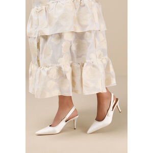 Lulus Ancolie White Satin Bow Pointed-toe Slingback Pumps - Size 9